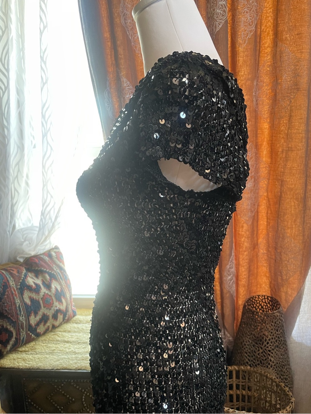 Vintage 90’s Gothic Linea Domani Black Sequin Mesh Top Women's  Gothic Whimsy Sm - Picture 5 of 8